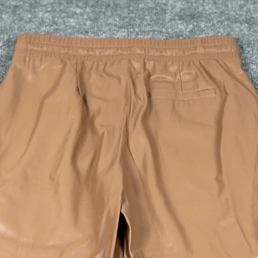 Pull‎ On Chic Faux Vegan Leather Jogger Pants Small Taupe Drawstring Waist Fall